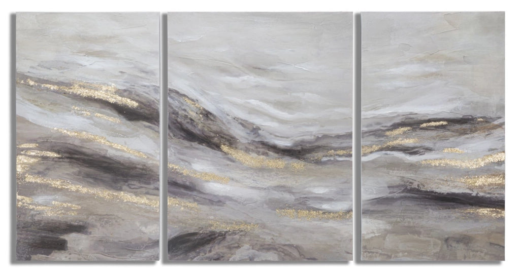 Dipinto su Tela Monty Set 3 Pz 45x2,7x80-60x2,7x80 cm in Legno di Pino e Canvas Multicolor