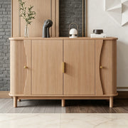 Credenza e madia con 2 ante scorrevoli e ripiano regolabile, per soggiorno, in MDF naturale, 140 × 40 × 88 cm