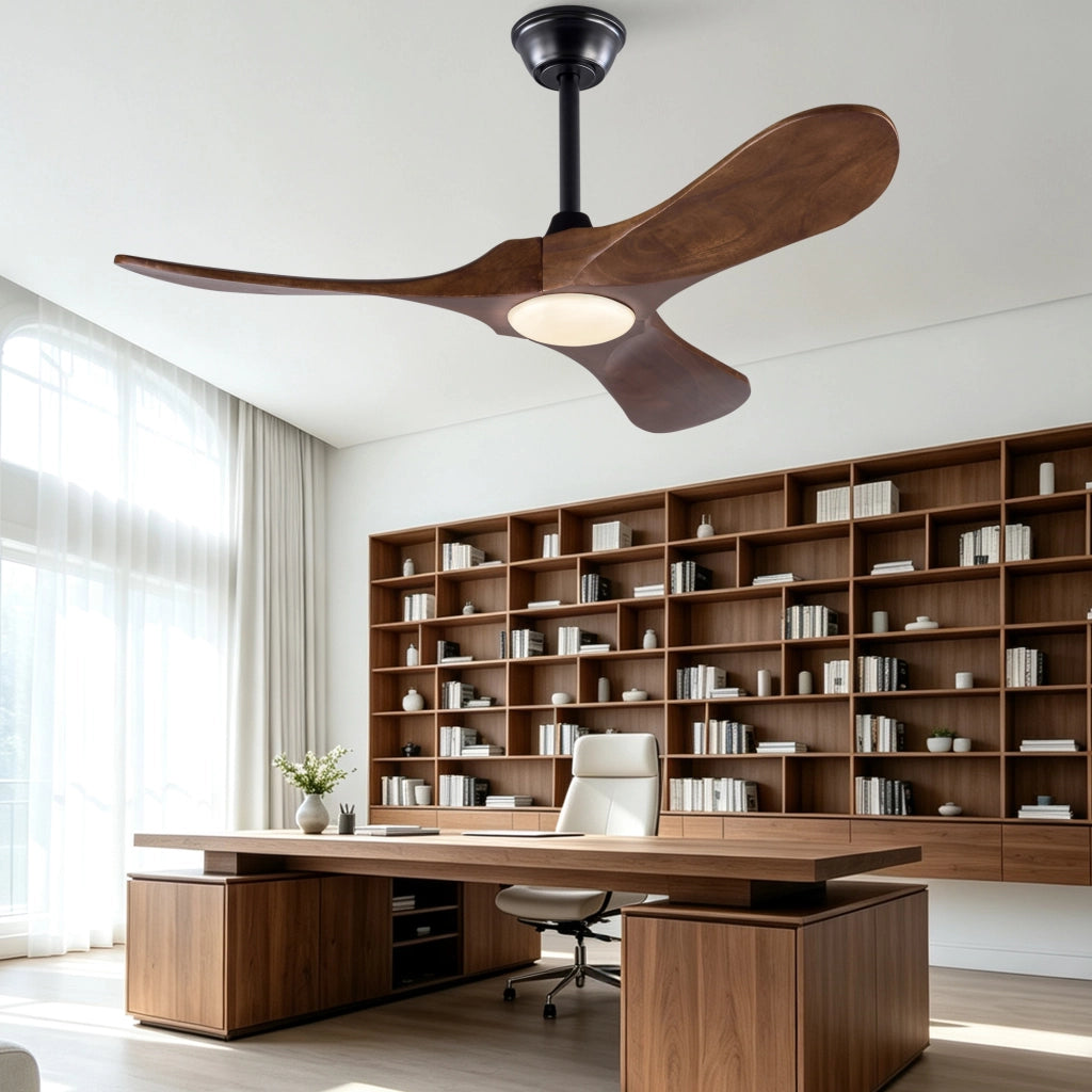 Ventilatore da soffitto 42 pollici con luce, 3 pale legno massello, 3CCT, motore DC silenzioso reversibile, telecomando, moderno