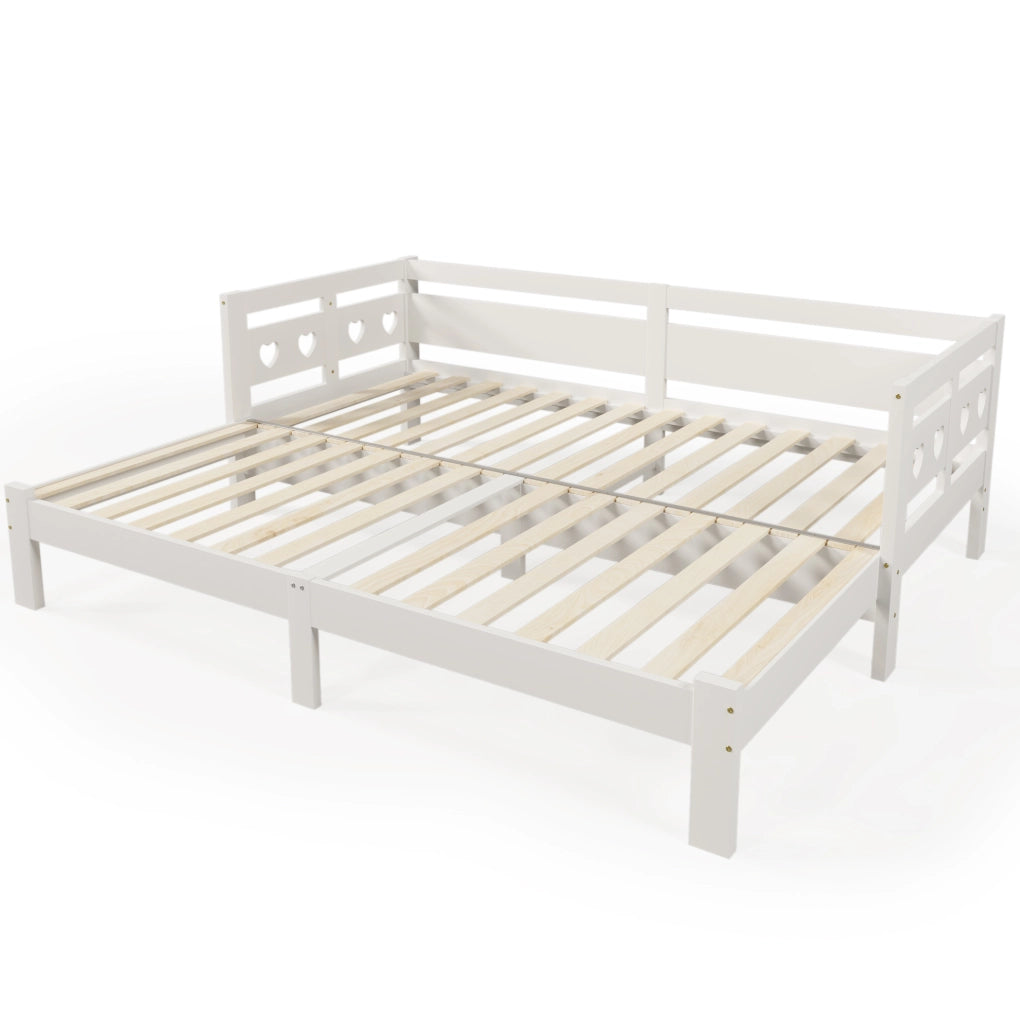 Letto daybed estensibile a forma di cuore 90x200 cm in legno massello bianco
