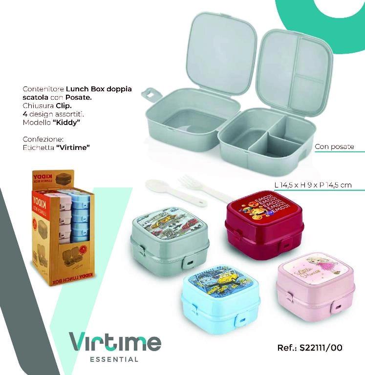 1 Pezzo Portapranzo Lunchbox Baby Kiddy con Clip e Posate 4 Colori