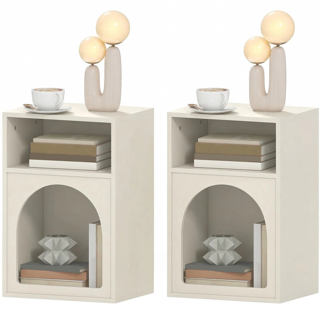 Comodino con scomparti aperti design ad arco ¨C Xylo ¨C crema 40x30x60 cm
