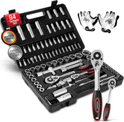 ® Set di Chiavi a Bussola 94 Pezzi in Acciaio CV 1/4' + 1/2' Custodia per il Trasporto Cassetta Attrezzi