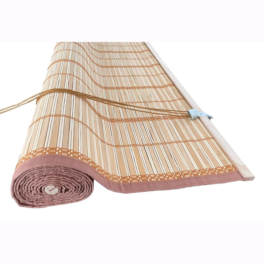 Tapparella in Listelli Bambù Bordo Cotone 120x250H cm Midollino Colore Marrone Giorgia