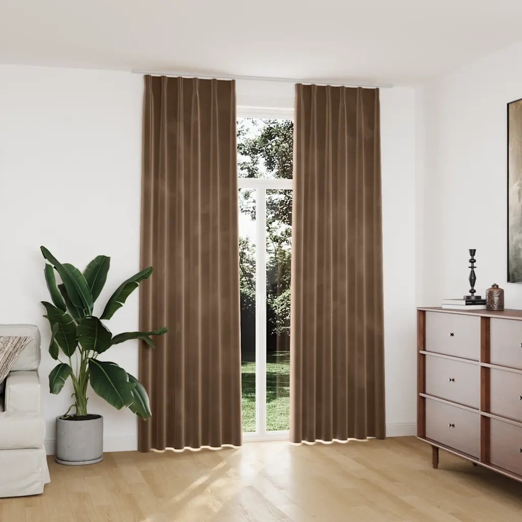 Tende Oscuranti con Ganci 2 pz Beige in Velluto 140x245 cm 134510