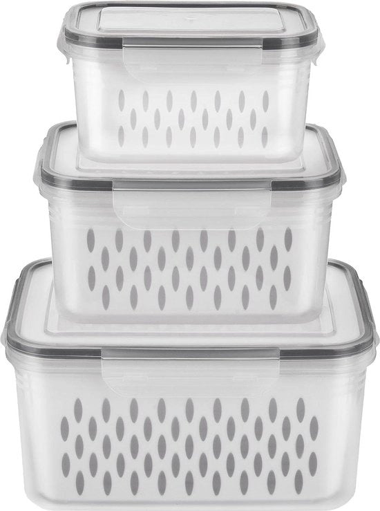 Cassetti per frutta e verdura - cassetti refrigeranti con coperchio - organizzatore per frigorifero - contenitori di magazzino - grigio - 6 pezzi