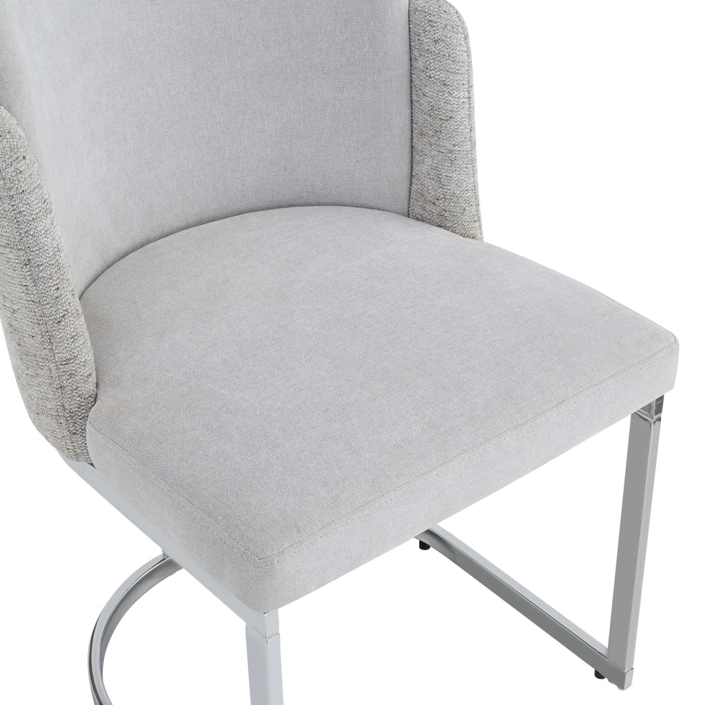 Set di 4 sedie da pranzo in ciniglia grigia con gambe in metallo argento
