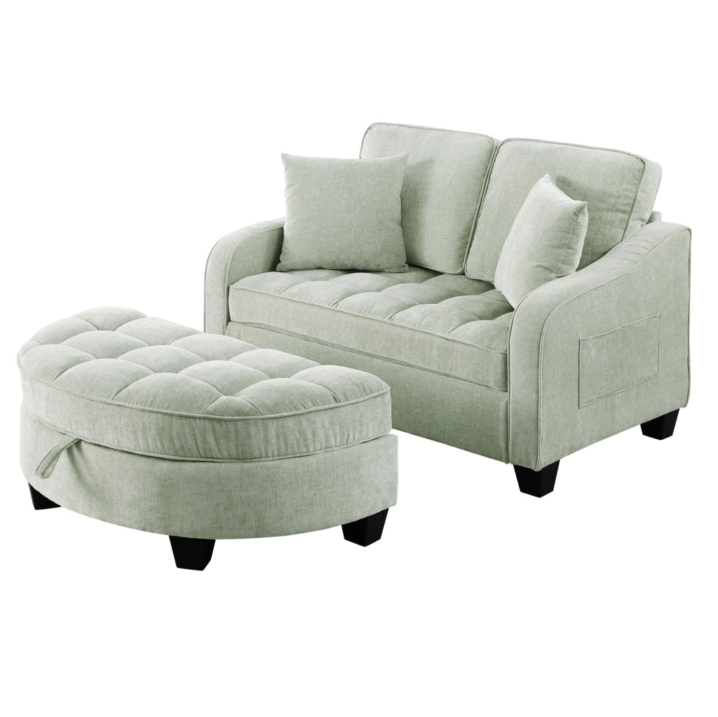 Divano letto 132x129x93 cm 2 in 1 con pouf contenitore in legno di eucalipto ciano