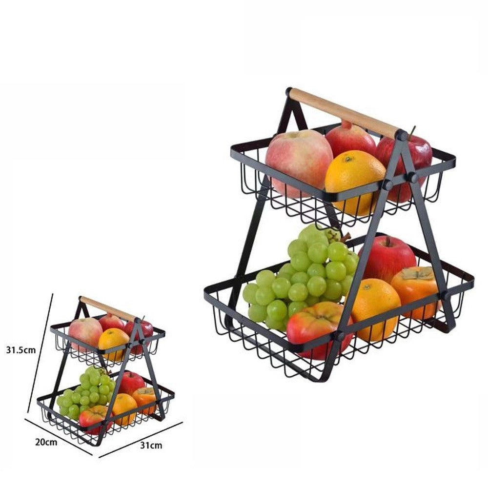 Trade Shop - Cestino Per Frutta Pane Snack Verdura Alzatina Portatutto 2 Ripiani Contenitore -