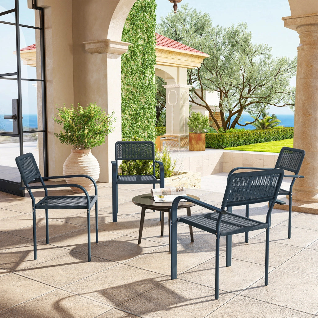 Set di 4 Sedie da Giardino Apilabili ¨C zephmum ¨C Grigio Scuro, Acciaio, 55x60x83 cm