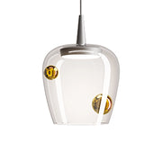 Zafferano Lampada a Sospensione Bilia Ø18 cm in Alluminio e Vetro Soffiato, finitura Oro Antico, LED integrato 8W, luce calda 2700K, design elegante