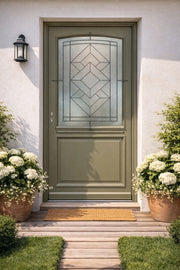 Porta d'ingresso in legno smaltato, Elsie, Verde RAL7002, H.215xl.90 p. destra + Maniglia E Canna (rif 010403FP) Dimensioni tavolo senza maniglia