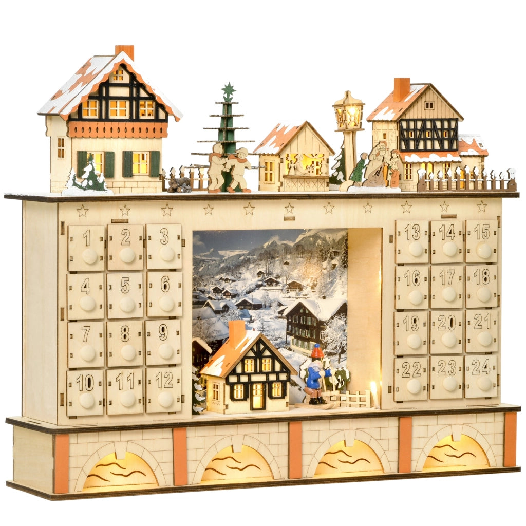 Calendario dell'Avvento con Luci e 24 Cassetti ¨C Zephmum ¨C Legno Naturale 44x10x37 cm