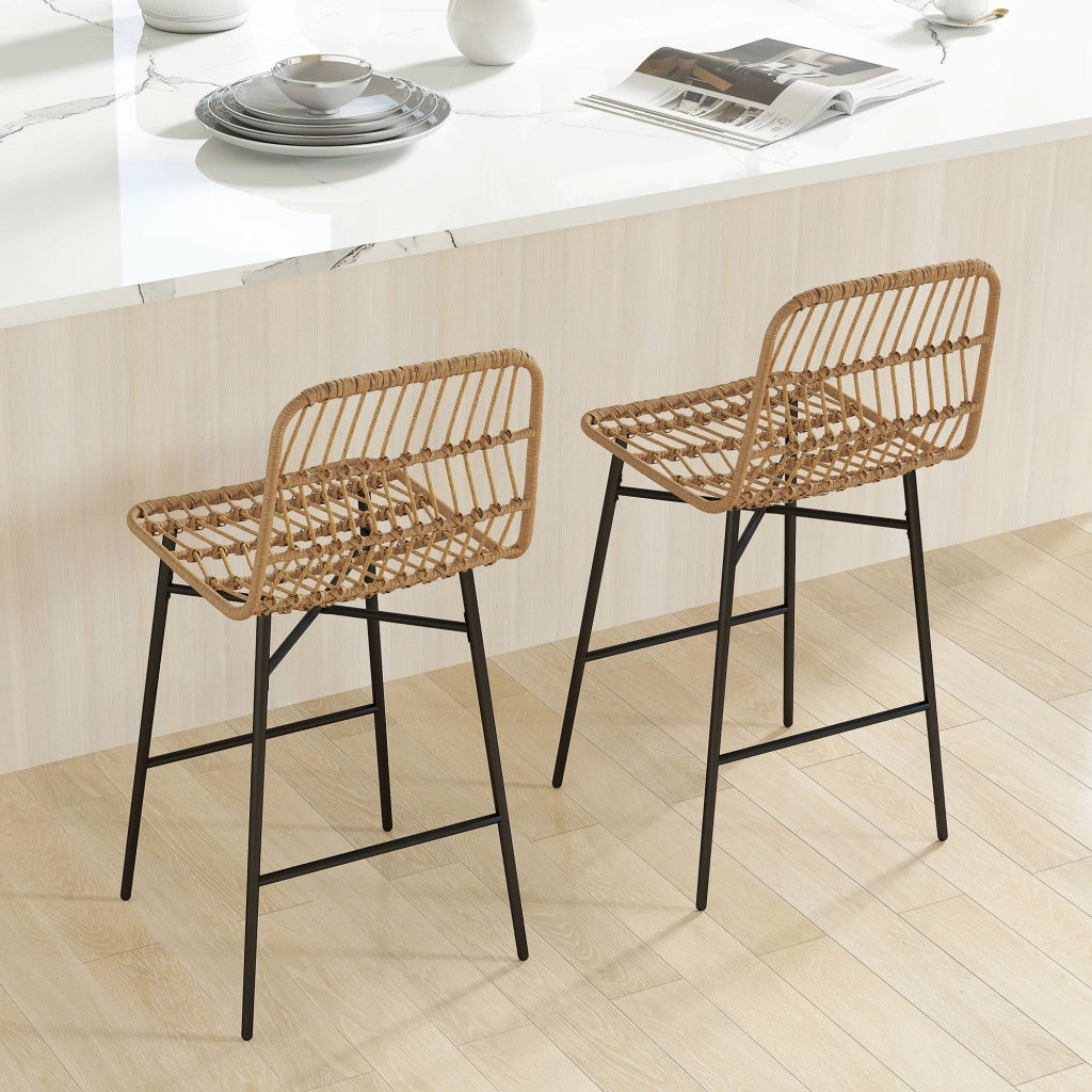 Sgabelli da Bar con Schienale e Seduta in Rattan ¨C zephmum ¨C Marrone