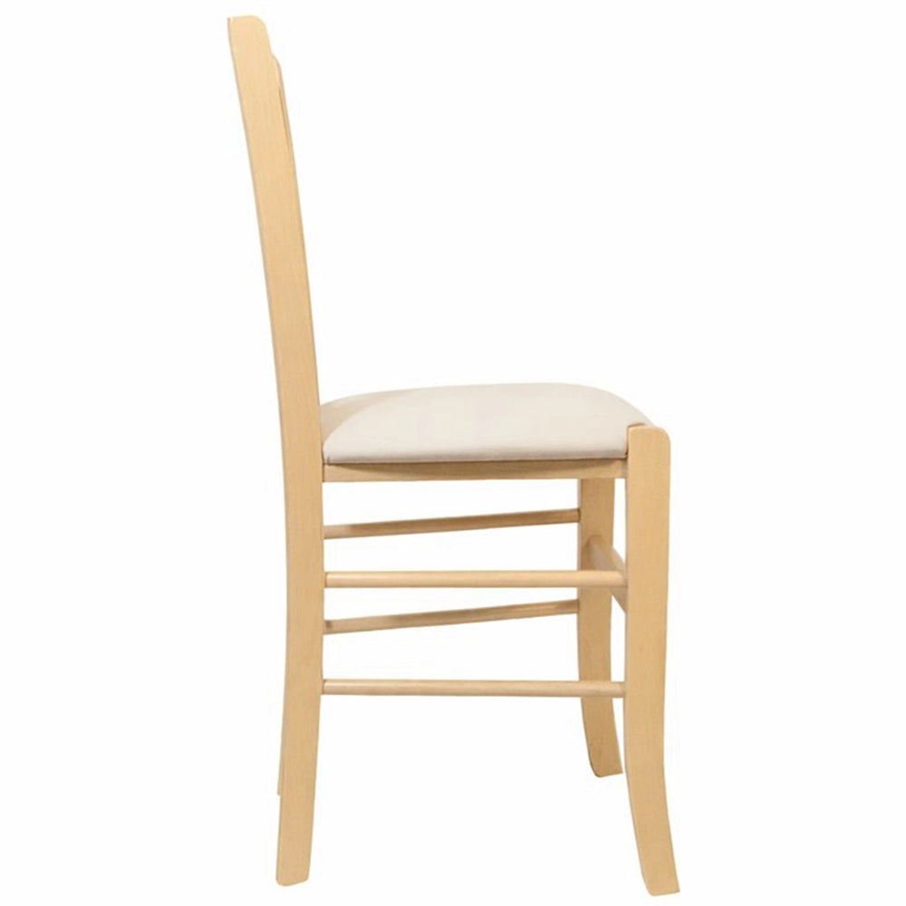 Sedie da sala da pranzo Paesana in legno naturale con seduta imbottita beige