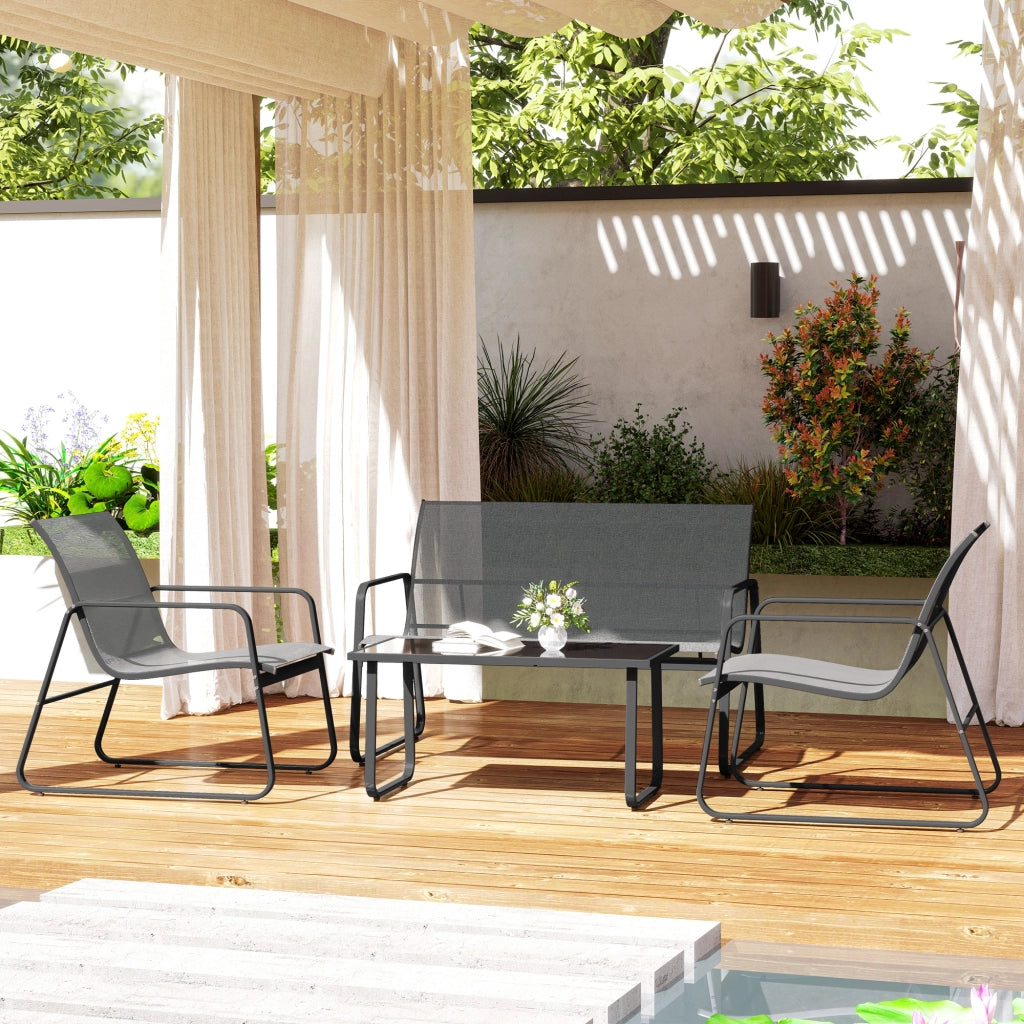 Set Giardino con Tavolino, Panchina e Sedie ¨C Zephmum ¨C Metallo e Texteline Grigio Chiaro