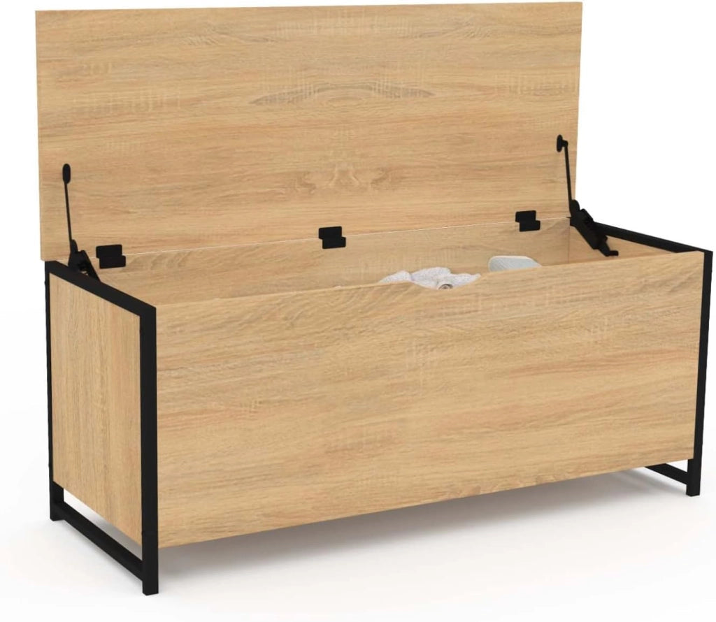 Detroit baúl 100 cm Madera y Negro diseño Industrial