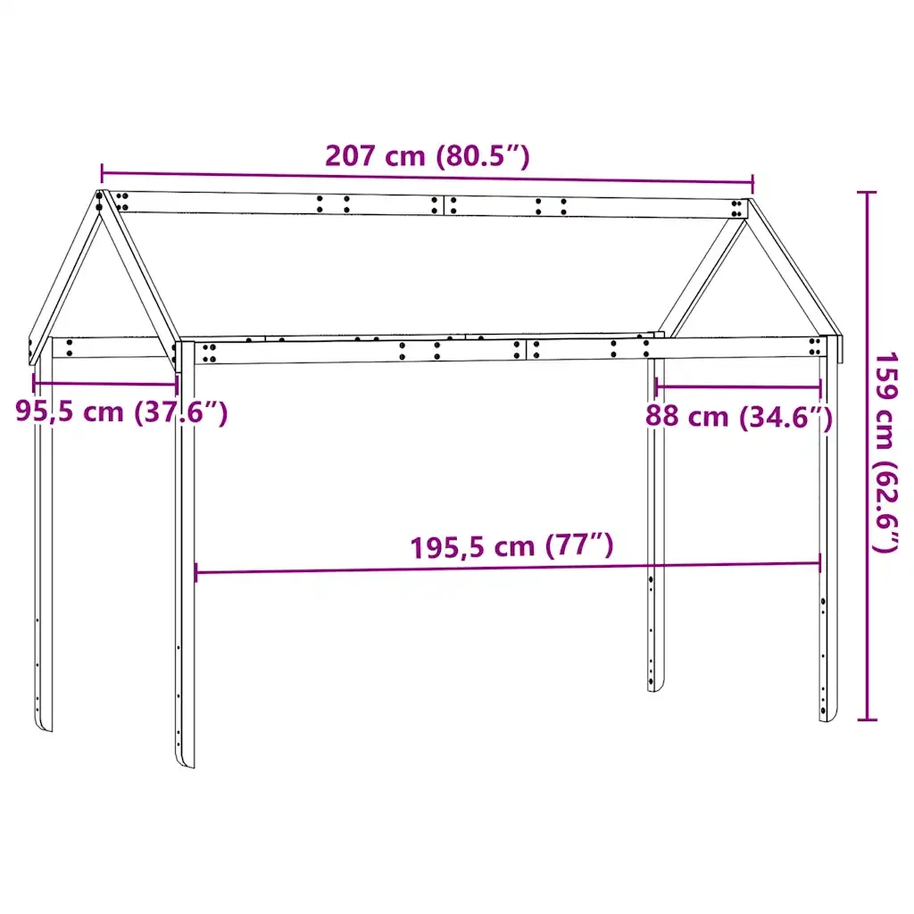 Tetto Letto Bambini Bianco 207x95,5x159 cm Legno Massello Pino