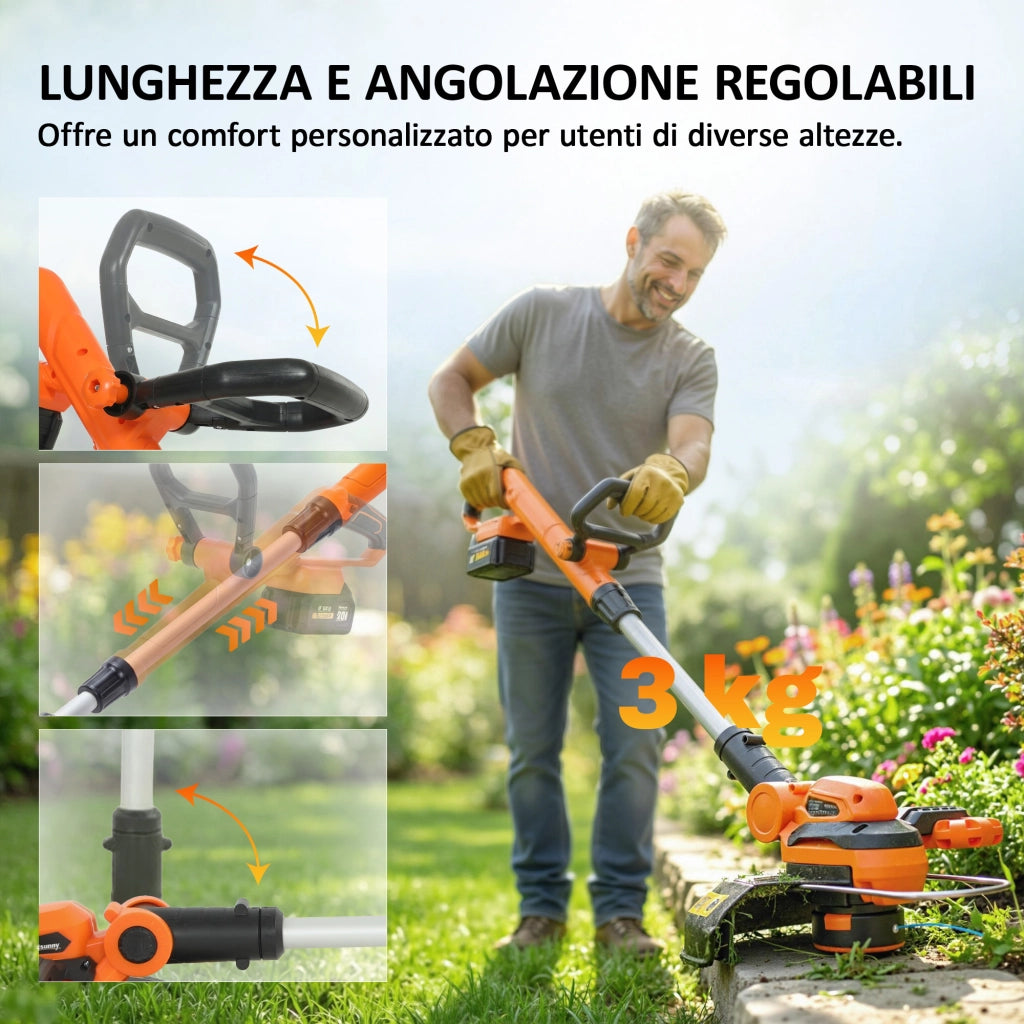 Decespugliatore a Batteria con 2 Batterie 4,0Ah Caricabatterie e Asta Regolabile