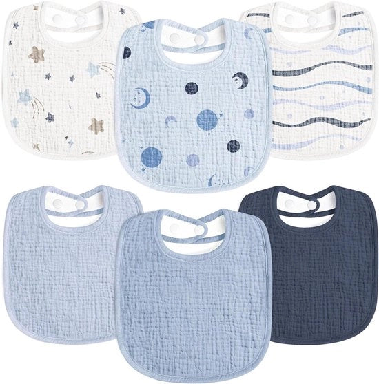 Slabbetje per Bambino Mousseline Camicia con Cerniera | Soffice e Adattabile | 6 Pezzi | Unisex - Ragazzi e Ragazze