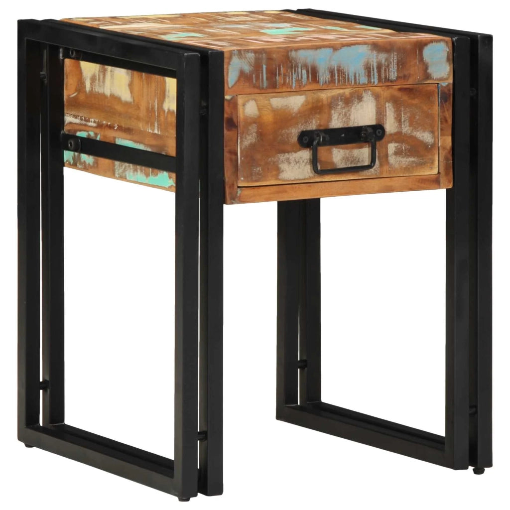 Tavolino | Tavolo laterale con cassetto 40 x 40 x 50 cm Legno Recuperato Massello