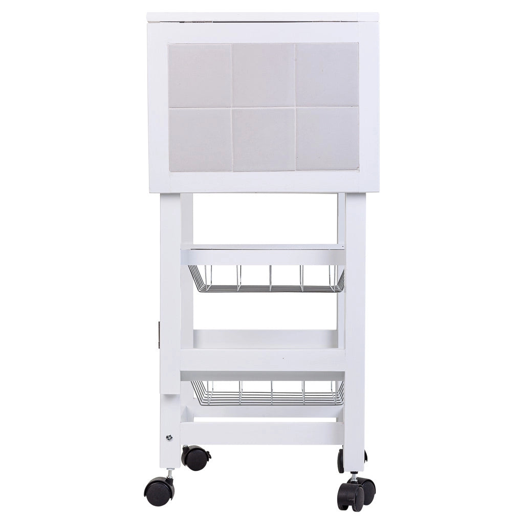 Carrello da cucina in legno bianco 37/91x37x79h