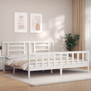 Giroletto Testiera Bianco Super King Size-Struttura Letto in Legno Massello 695910