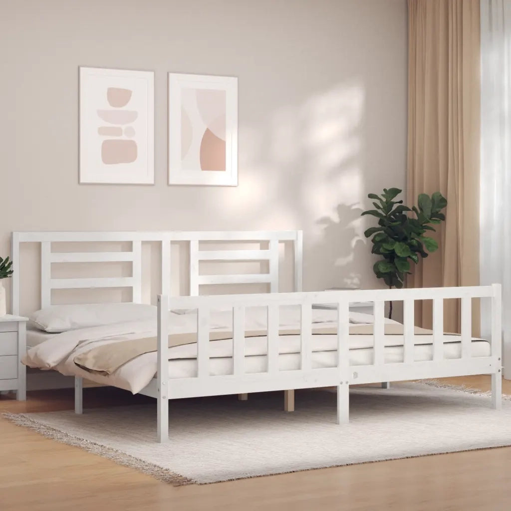 Giroletto Testiera Bianco Super King Size-Struttura Letto in Legno Massello 695910