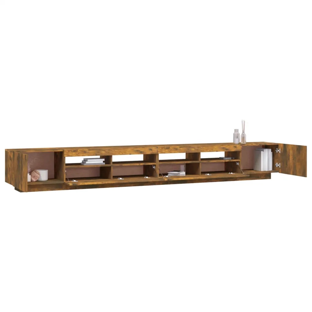 Set Mobili TV 3pz | Armadietto TV | Mobile Porta TV con Luci LED Rovere Fumo in Legno Multistrato