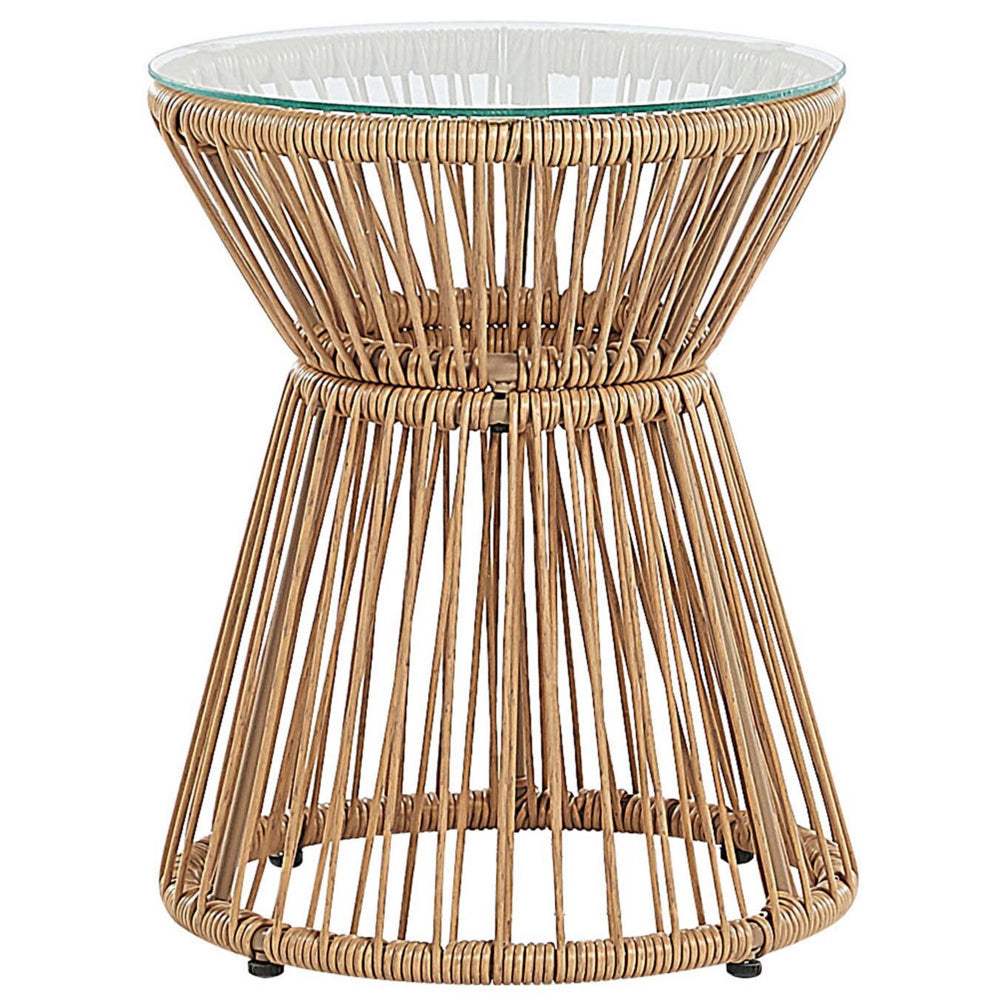 Set bistrot marrone finto rattan gambe tornanti in acciaio Nero 2 sedie con cuscini grigi piano tavolo in vetro set da esterno a 2 posti