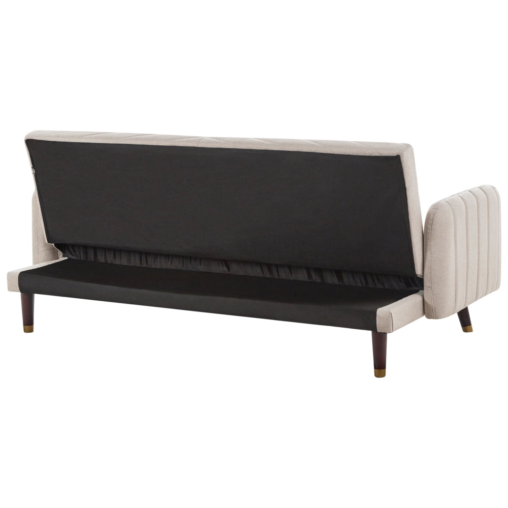 Divano letto beige chiaro in tessuto di finto lino Soggiorno moderno 3 posti Gambe in legno Braccio a binario