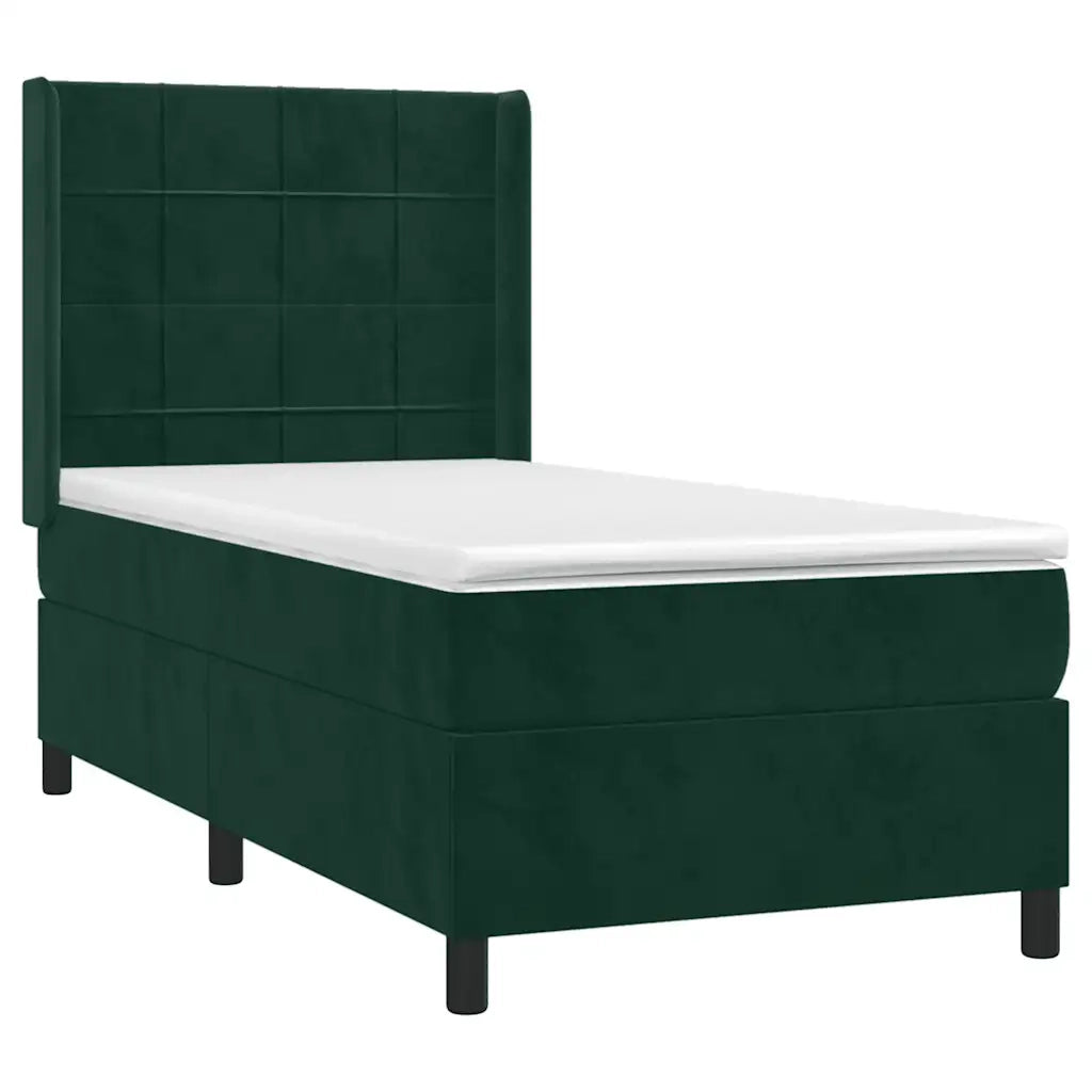 Letto a Molle con Materasso e LED Verde Scuro 90x200cm Velluto 3139544
