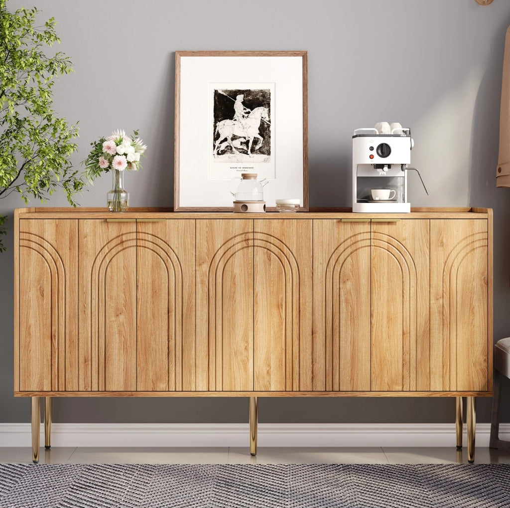Credenza moderna 140 cm in MDF naturale con 4 ante