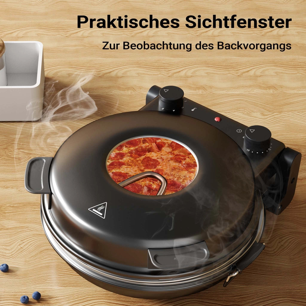 Forno pizza elettrico Ø32cm max 400°, con pietra refrattaria, vetro di controllo e timer
