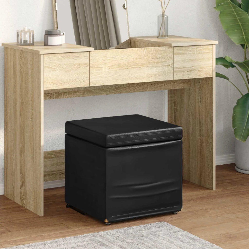 Pouf Nero Pelle Sintetica e Legno Ingegnerizzato 876756