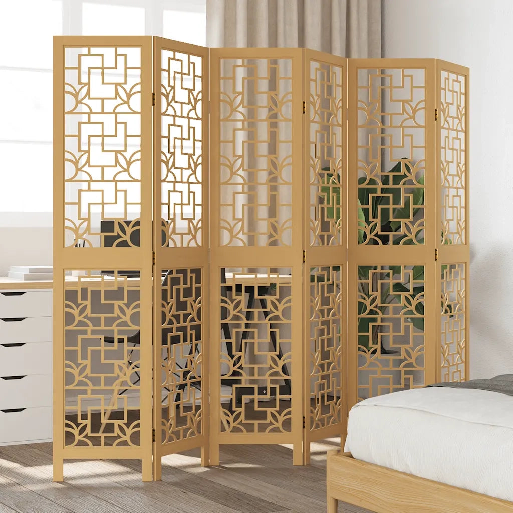 Divisorio Ambienti | Divider per stanze | Paravento 6 Pannelli Marrone Legno Massello Paulownia
