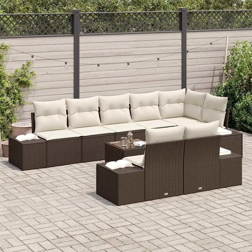 Set Divano da Giardino Marrone e Crema Poly Rattan 3355787