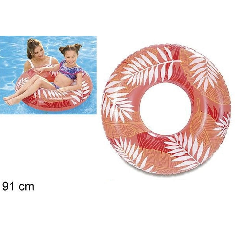 Trade Shop - Salvagente Gonfiabile Anello Galleggiante Piscina Tropicale Rosso Corallo 91cm 017549 -