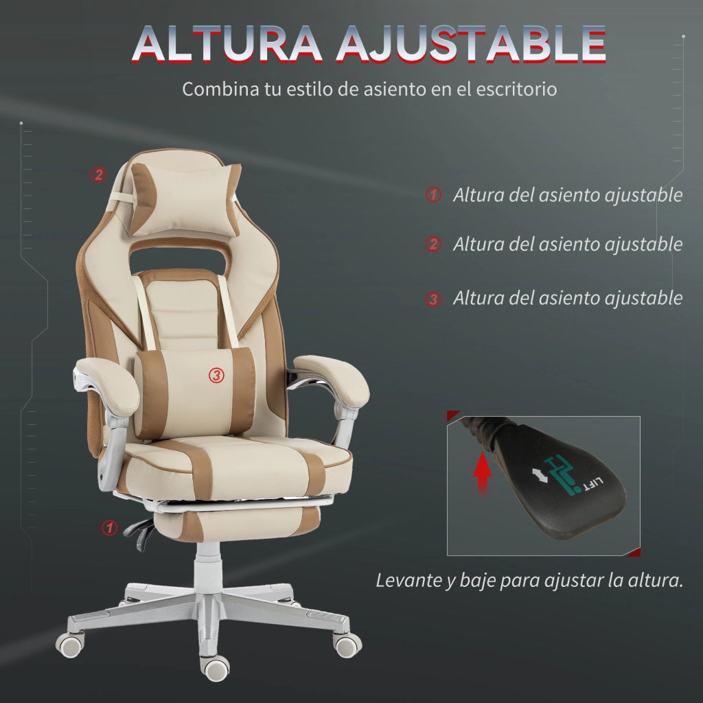 Sedia Gaming Reclinabile ¨C Xylo ¨C Crema con Poggiapiedi Retrattile e Supporto Lombare