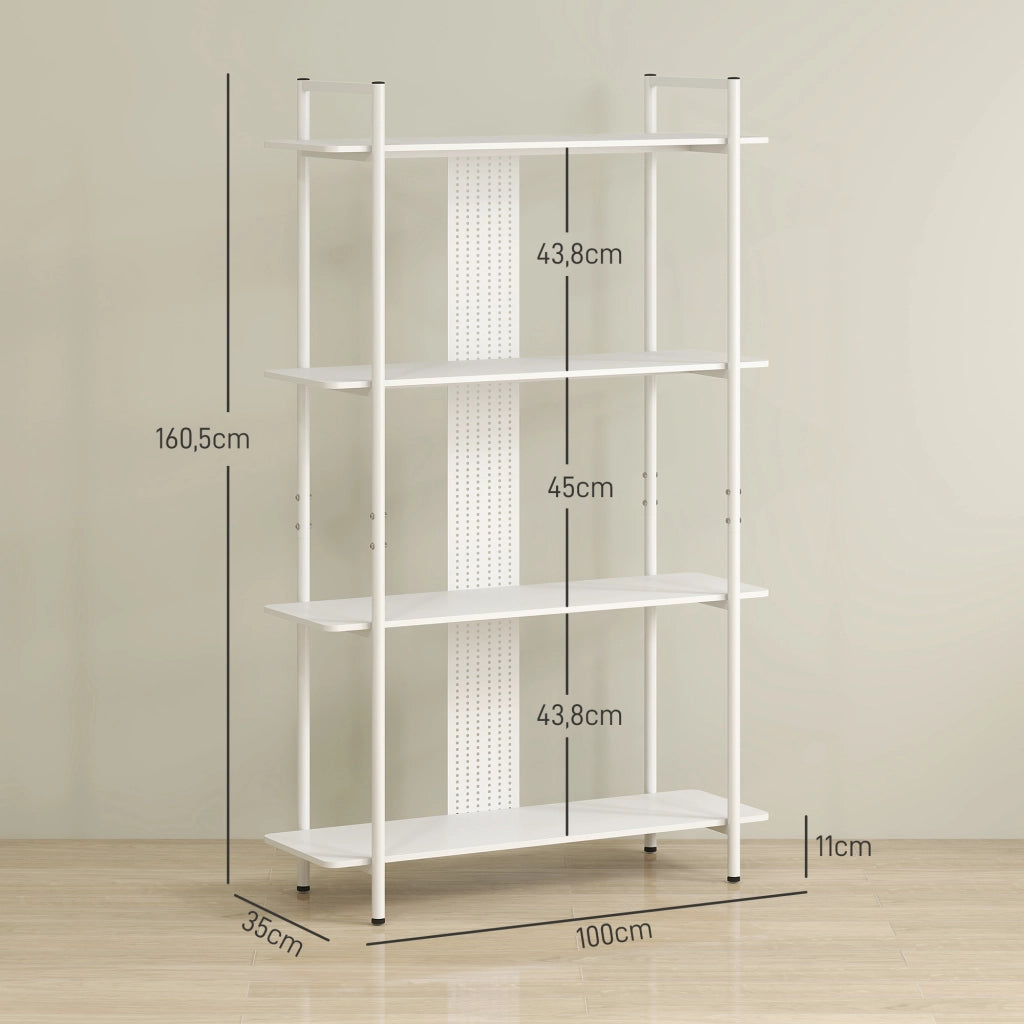 Libreria Scaffale 4 Livelli con Pannello Perforato ¨C Zephmum ¨C Bianco 80x24x180
