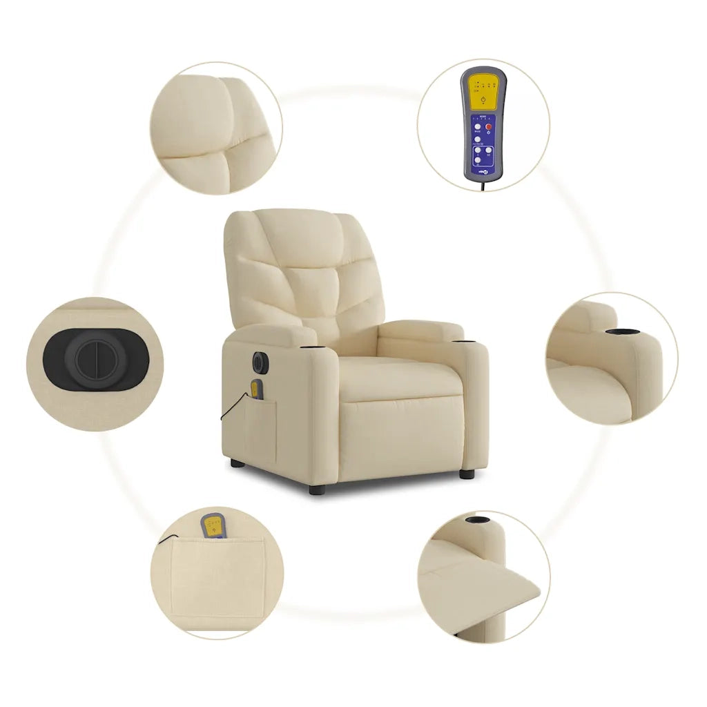 Poltrona Reclinabile Massaggiante | Sedia Relax Elettrica Crema in Tessuto