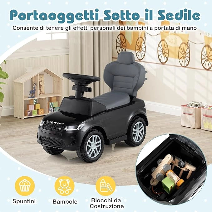 3 in 1 Auto a Spinta, Macchinina a Pedale con Manico Removibile e Paracolpi, Clacson e Suodo di Avvio, Macchina Cavalcabile per Bambini 18-36 Mesi (Nero)