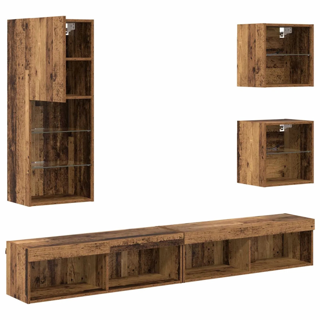 Unità a muro per TV con LED 5 pcs Legno vecchio 3402950