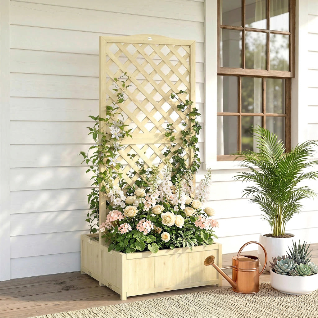 Jardiniere con griglia per piante rampicanti ¨C zephmum ¨C legno, pieghevole, 73x70x170 cm, naturale