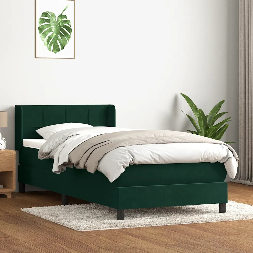 vidaXL Giroletto a Molle con Materasso Verde Scuro 80x220 cm Velluto