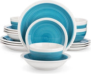 Set da tavola 4 persone - Blu con bordo bianco - Porcellana - 16 pezzi - Piatti da dessert - Piatti da pranzo - Piatto per zuppe - Piatto da portata