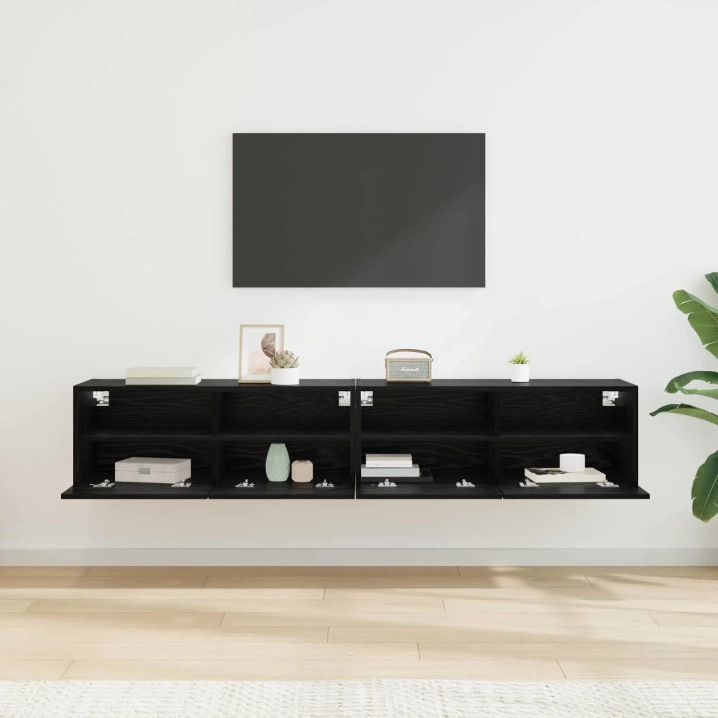 Mobiletti TV da Parete 2 pcs Rovere Nero 80 x 30 x 30 cm 882933