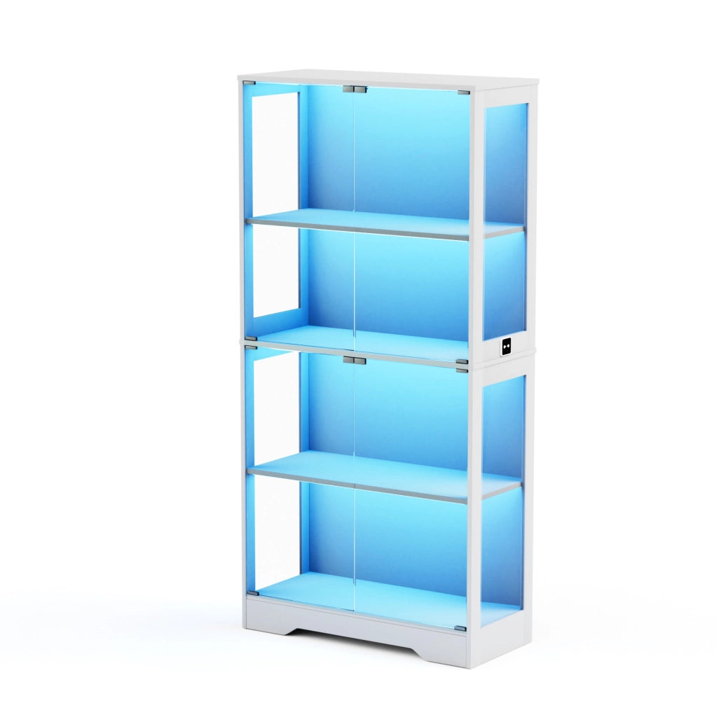 Vetrina in vetro con LED; sensore di movimento e ante in vetro 80x35x165 cm; bianca