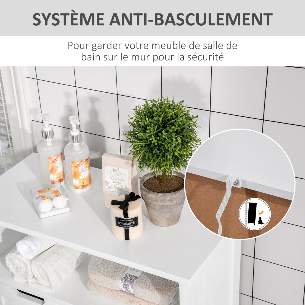 Armadietto da bagno con 2 cassetti e ripiano regolabile ¨C zephmum ¨C bianco 60x30x109 cm
