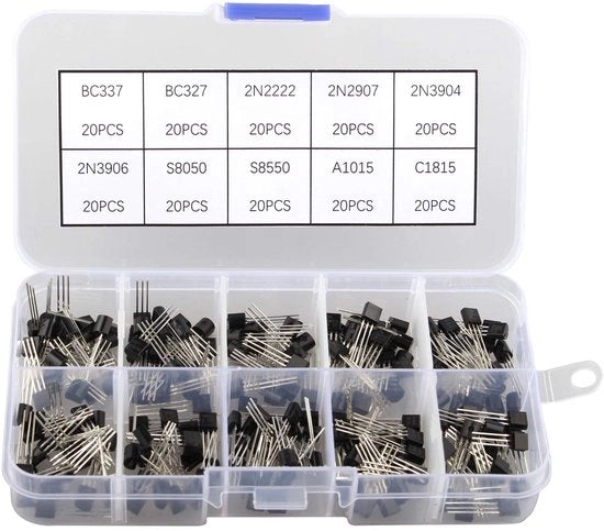Kit di Transistor 200 pezzi - Assortimento di Transistori - Ideale per l'elettronica - Formato TO-92 - Scatola di Transistori - Per appassionati di elettronica